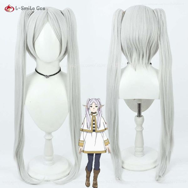 Catsuit Costumes Anime aux funérailles Frieren Cosplay femmes longues gris blanc queue de cheval perruques résistant à la chaleur cheveux synthétiques + bonnet de perruque