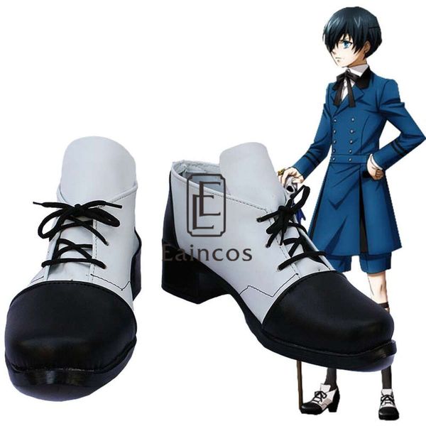 Catsuit Costumes Anime Butlerii Ciel Phantomhive noir et blanc Cosplay Halloween chaussures de fête sur mesure