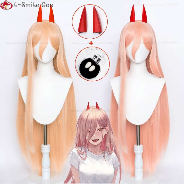 Costumes Catsuit Anime tronçonneuse homme Cosplay Long Type 2 couleur cheveux résistant à la chaleur Makima puissance perruques accessoires cornes dents + bonnet de perruque