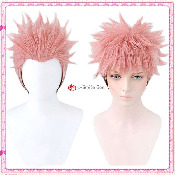 Catsuit Costumes Anime Cosplay Ryomen Sukuna Jujutsu Kaisen Yuji Itadori rose noir cheveux courts en Fiber résistante à la chaleur + bonnet de perruque