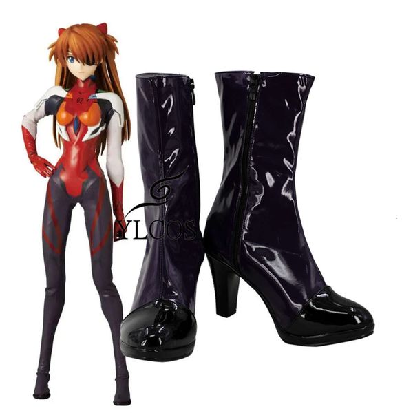 Costumes Catsuit Anime EVA Asuka Langley Soryu, chaussures de fête d'halloween, bottes en cuir noir sur mesure