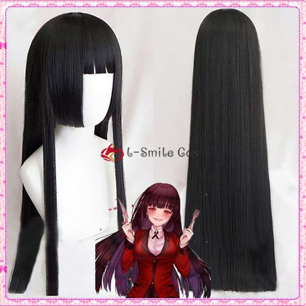 Catsuit Costumes Anime Kakegurui Yumeko Jabami Cosplay perruques noir longue ligne droite résistant à la chaleur cheveux synthétiques Halloween Perucas + bonnet de perruque