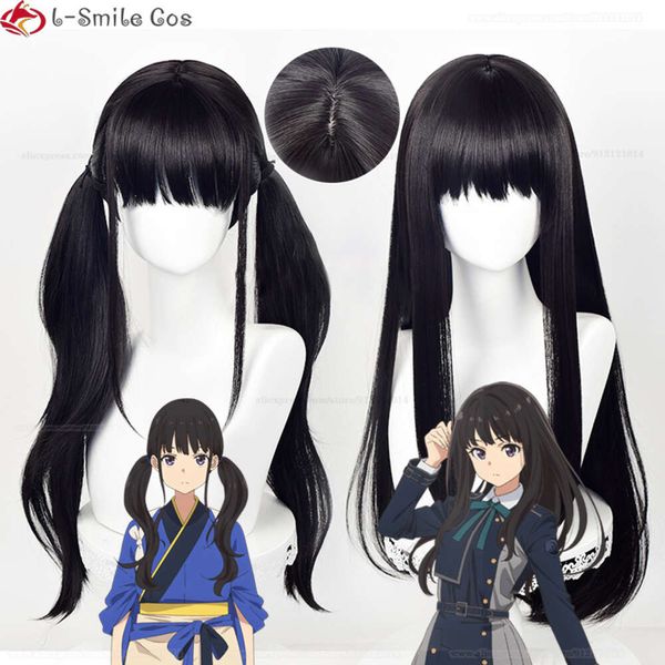 Disfraces de catsuit Anime Lycoris Recoil Inoue Takina Cosplay Mujer Largo Negro Resistente al calor Pelo sintético Pelucas para fiesta de Halloween + Gorro de peluca