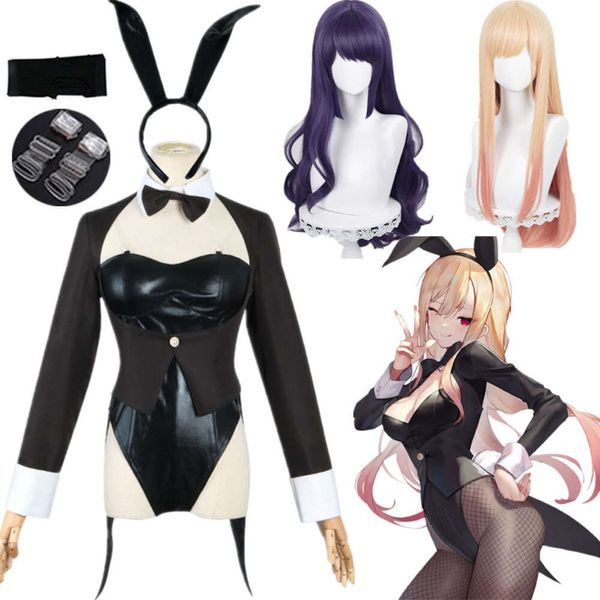 Disfraces De Catsuit Anime My Dress-up Darling Marin Kitagawa Cosplay Disfraz De Conejita Peluca Fiesta Vestido Negro Traje Conjunto Uniforme Ropa De Mujer Pelucas