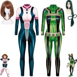 Catsuit Costumes Anime My Hero Academia Ochaco Uraraka Asui Tsuyu Froppy Cosplay Costume perruque serré impression combinaisons femme Sexy carnaval Costume