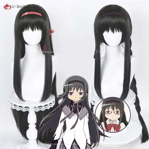 Catsuit Costumes Anime Puella Magi Madoka Magica Akemi Homura Cosplay 90 cm de long noir torsadé cheveux tressés Halloween femmes perruques de fête + bonnet de perruque