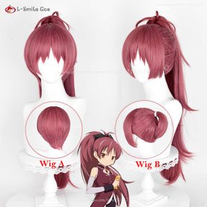 Catsuit Costumes Anime Puella Magi Madoka Magica Cos Kyouko Cosplay perruque 75 cm de Long Rose rouge Sakura Kyoko perruques synthétiques résistantes à la chaleur