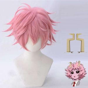 Costumes Catsuit Boku No avec couvre-chef, Cosplay My Hero Academia, cheveux synthétiques courts, perruques Ashido Mina + bonnet de perruque