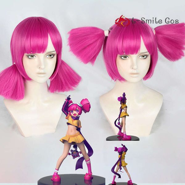 Disfraces de catsuit Buro Anime Muse Dash Rose Pink Cosplay corto con doble cola de caballo Pelucas de fiesta de pelo sintético resistente al calor + gorro de peluca