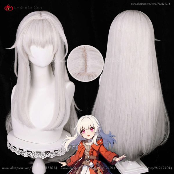 Catsuit Costumes Catsuit Costumes Game Honkai: Star Rail Clara 75 cm blanc rose clair cuir chevelu cheveux résistant à la chaleur Halloween Cosplay Anime perruques + bonnet de perruque