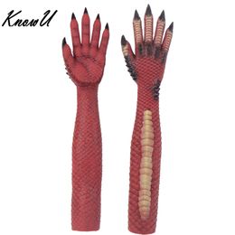 Catsuit Kostüme Cosplay Handschuhe Dämon Crossdress Red Devil Halloween Tools Party Silikon EIN Paar