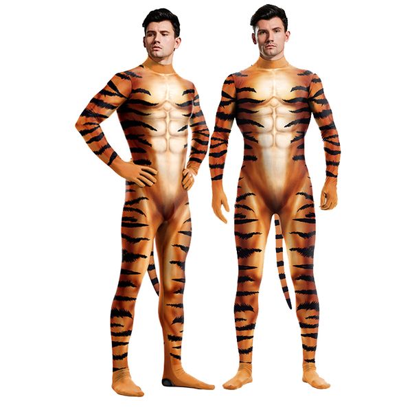 Catsuit Costumes Cosplay Sexy avec queue combinaisons guépard Animal 3D imprimé body serré mode fête unisexe Costumes élastique maigre Zentai