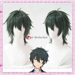 Catsuit Costumes Ensemble étoiles cheveux synthétiques courts vert foncé résistant à la chaleur Kagehira Mika Cosplay + bonnet de perruque gratuit