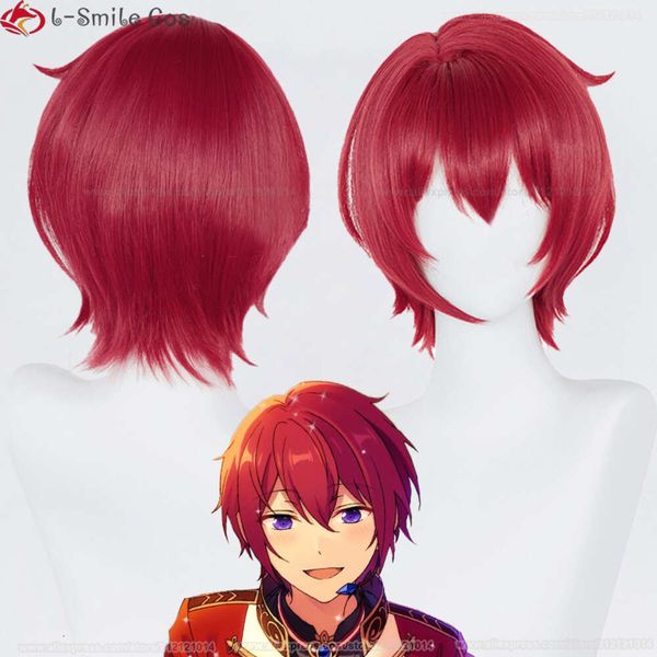 Disfraces de catsuit ES Ensemble Stars Knights Suou Tsukasa 30 cm Pelo resistente al calor rojo Fiesta de Halloween Pelucas de cosplay de anime + gorro de peluca