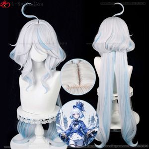 Catsuit-kostuums Fontaine Focalors Cosplay Game Genshin Impact 100 cm Furina Blauw Wit Krullend Hittebestendig haar Anime Pruiken + Pruikkap