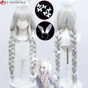 Catsuit-kostuums Spel Azur Lane MNF Le Malin Cosplay 90cm Sier Witte Dikke Vlecht Hittebestendig Synthetisch haar Feest Schattig Pruiken + Pruikkapje