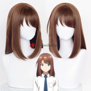 Costumes Catsuit Ensemble de jeu étoiles Anzu marron rouge long 43 cm perruques Cosplay cheveux synthétiques résistants à la chaleur Halloween Anime ES + bonnet de perruque