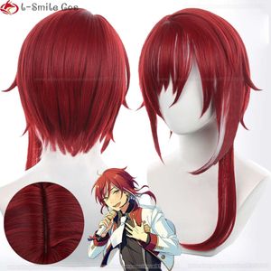 Costumes Catsuit Game ES Ensemble Stars Sakasaki Natsume cheveux courts rouges résistants à la chaleur fête d'halloween Anime Cosplay perruques + bonnet de perruque