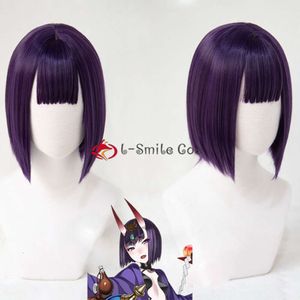 Costumes Catsuit jeu FGO destin Grand ordre Shuten-douji violet foncé court Cosplay résistant à la chaleur cheveux synthétiques fête Anime perruques + bonnet de perruque