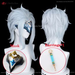 Catsuit-kostuums Spel Genshin Impact Fatui Cosplay Doctor II Dottore 30 cm Kort Man Hittebestendig haar Halloween Party Anime Pruiken + Pruikkap