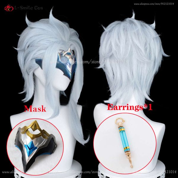 Costumes Catsuit jeu Genshin Impact Fatui Cosplay Doctor II Dottore 30 cm homme court cheveux résistants à la chaleur Halloween fête Anime perruques + bonnet de perruque