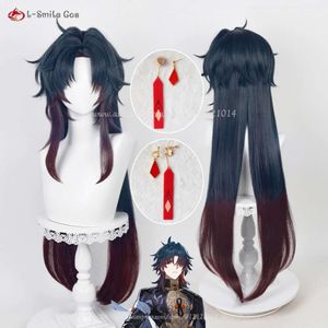 Catsuit Costumes Game Honkai: Star Rail Blade Cosplay 100 cm bleu foncé dégradé cheveux rouges résistant à la chaleur Halloween fête Anime perruques + bonnet de perruque