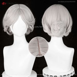 Catsuit Costumes Game Identity V Bloody Queen 43 cm gris avec chignon femmes Mary Cosplay perruques cheveux synthétiques résistants à la chaleur + bonnet de perruque