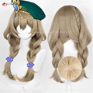 Catsuit Costumes Genshin Impact nouvelle peau Cosplay 60 cm marron Lisa résistant à la chaleur cheveux synthétiques fête femmes perruques + bonnet de perruque