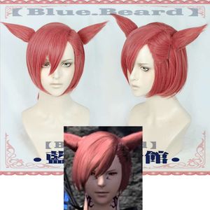 Catsuit Costumes Graha Tia Final Fantasy 14 court rouge Cosplay synthétique Halloween fête hommes femmes jeu de rôle cheveux perruque casquette + oreilles épingles à cheveux