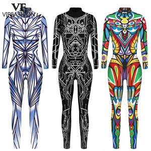 Catsuit-kostuums Halloween-kostuum Skelet bedrukte jumpsuits Dames Gradiënt Kleurrijk Cosplay Body Zentai Catsuit