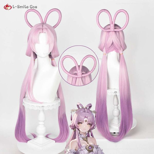 Disfraces de catsuit Juego de alta calidad Honkai: Star Rail Fu Xuan Cosplay 90 cm Rosa Púrpura Degradado Cabello resistente al calor Pelucas de anime + gorro de peluca