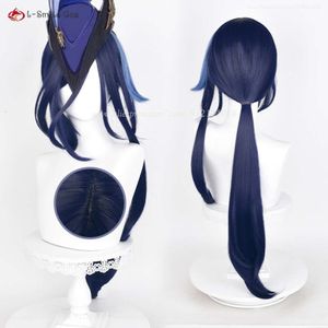 Costumes Catsuit de haute qualité Genshin Impact Fontaine Clorinde Cosplay perruque 80 cm de Long bleu femmes Anime perruques synthétiques résistantes à la chaleur