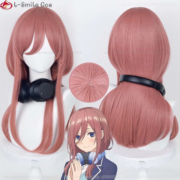 Disfraces de catsuit de alta calidad Gotoubun, los quintillizos por excelencia, peluca Nakano Miku de 60 cm, pelucas de anime de cosplay resistentes al calor de color rosa oscuro