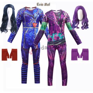 Catsuit Costumes Costume d'Halloween pour enfants pour filles Evie Mal Descendants 3 Costumes de cosplay avec perruque Combinaison de fête de carnaval pour enfants Catsuit