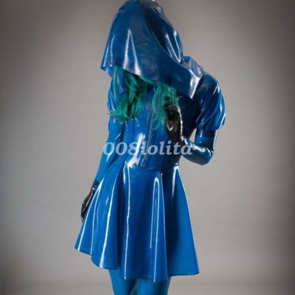 Costumes Catsuit en Latex et caoutchouc, jupe à capuche chaude pour boîte de nuit, costume de bal fantaisie, taille XS-XXL