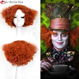 Costumes Catsuit Mad Hatter courts Orange rouge bouclés Alice au pays des merveilles 2 Halloween carnaval fête Cosplay perruques de cheveux + bonnet de perruque