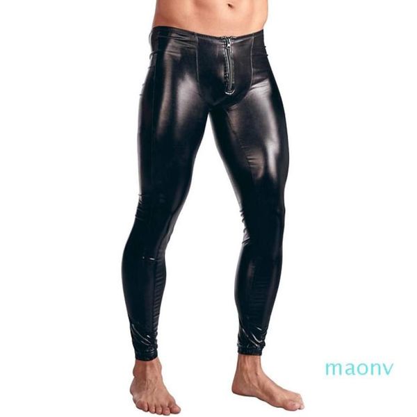 Trajes de catsuit para hombre pantalones de charol cremallera bolsa bge apretado polainas brillantes pantalones ropa interior clubwear fiesta y leotardo xm013826 ot52j