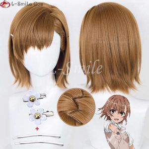 Disfraces de Catsuit Misaka Mikoto Toaru Kagaku No Railgun 38cm marrón resistente al calor pelo Cosplay pelucas de Anime + gorro de peluca