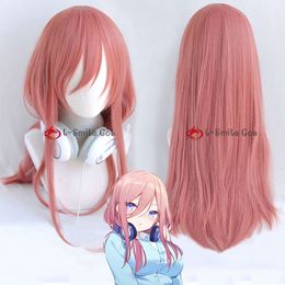 Costumes Catsuit nouveau dessin animé les quintuplés par excellence Nakano Miku 60 cm de Long Cosplay rose perruques de cheveux résistants à la chaleur + bonnet de perruque