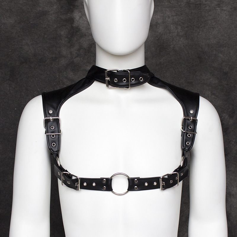 CatSuit Costumes Pu Leather Chest Strap Metal Eye Axlar Men's Belt justerbar