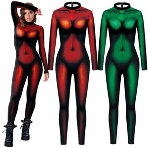 Catsuit Costumes rouge vert peau femmes Sexy combinaison mince Catsuit Cosplay Costumes Zentai Halloween fête body