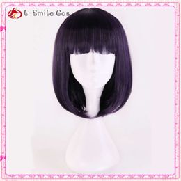 Costumes Catsuit marin Saturn Cosplay Tomoe Hotaru 35 cm violet noir mélange court Bobo perruques de cheveux synthétiques + bonnet de perruque