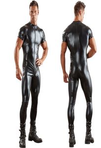 Costumes Catstumes Mâles sexy Pu Leather Catsuit pour hommes Skin serré Full Body Jumps Cuit Front Zipper Open Crotch Latex Zentai Sui3760267