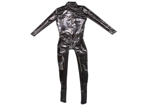 Disfraces de catsuit Sexy brillante PVC de una pieza leotardo medias para mujer Shapewear PU Faux Latex Catsuit cremallera entrepierna abierta Body Perfor4548154