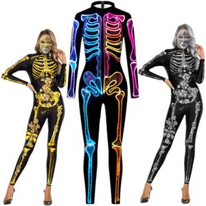 Catsuit Costumes squelette crâne fantôme Silm combinaison Catsuit Sexy femmes hommes Cosplay Costumes Halloween body