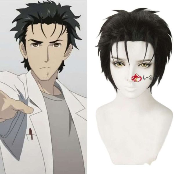 Catsuit Costumes Steins Gate 0 Okabe Rintarou Cosplay perruques courtes noir style résistant à la chaleur cheveux synthétiques + bonnet de perruque