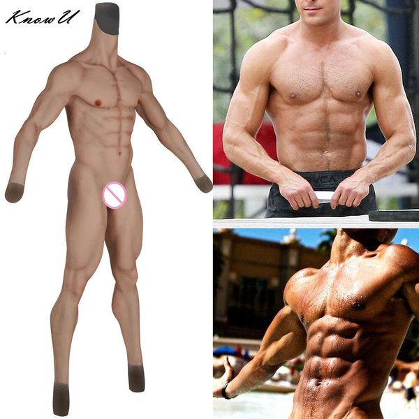 Trajes de catsuit traje de cuerpo completo body musculoso hombre Abs Hunk disfraz de cosplay prótesis de pecho de mentira