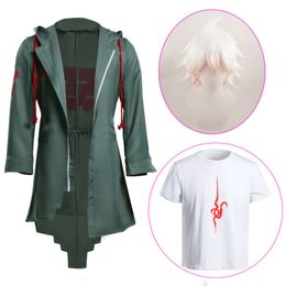 Catsuit Kostuums Super Danganronpa 2 Nagito Komaeda Jas T-shirt Halloween Kostuums voor Vrouwen Mannen Volwassen Anime Kleding Cosplay Pruik