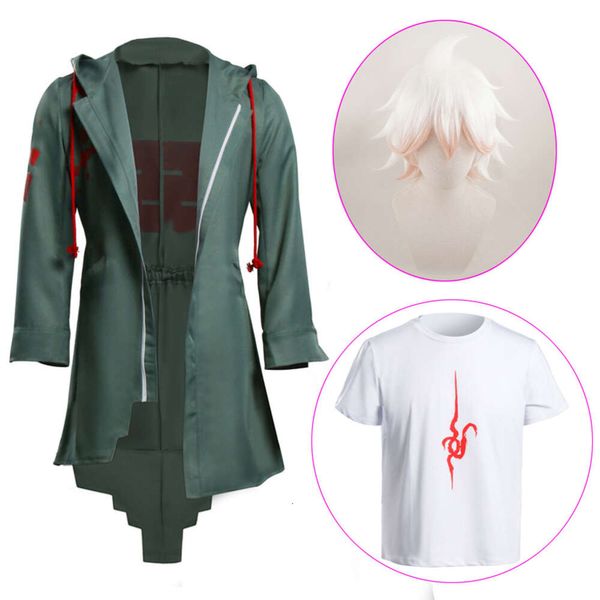 Catsuit Costumes Super Danganronpa 2 Nagito Komaeda Veste T-shirt Costumes d'Halloween pour femmes hommes adultes Anime vêtements Cosplay perruque