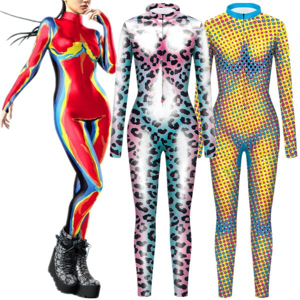 Disfraces de catsuit imágenes térmicas motas densas mono de cebra y leopardo Catsuit disfraces de Cosplay para mujeres Zentai mono de noche de brujas